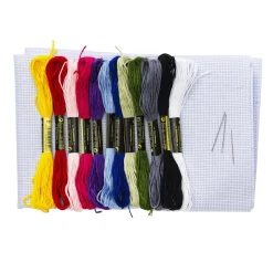 Panduro Hobby Kit för att brodera med korsstygn – 3 broderivävar, 12 trådar och nålar | Broderikit
