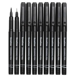 Kreatima Fineliners – 10-pack tuschpennor i 10 storlekar 0,1–0,8, 1,0 mm + penselspets | Tuschpennor & Markers