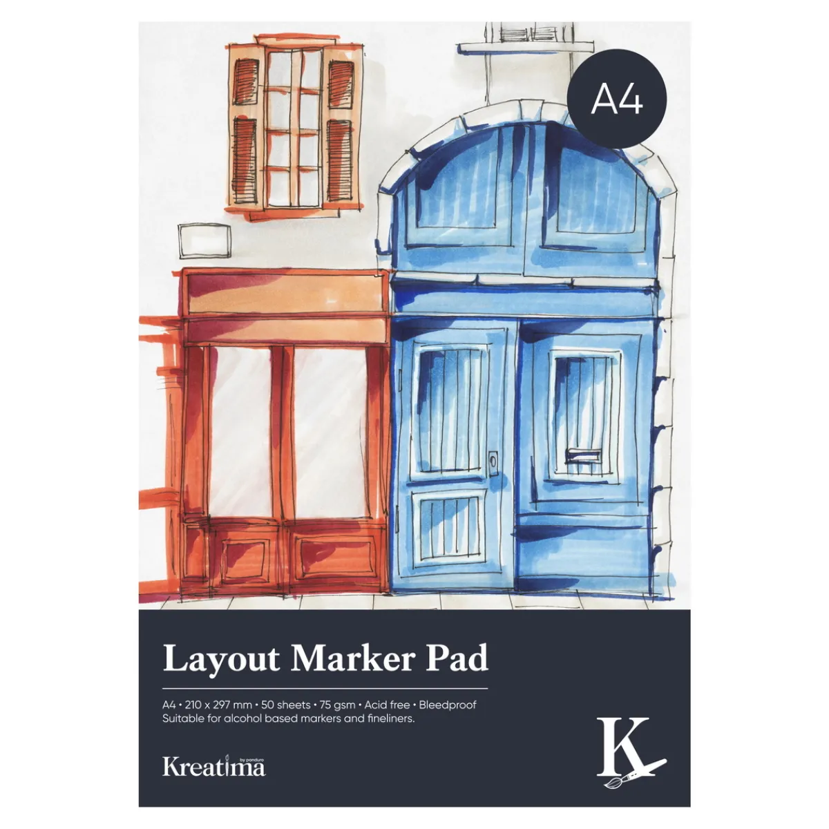 Kreatima Layout Marker Pad A4 (210×297 mm), 50 ark, 75 g/m² – skissa med markers & tuschpennor | Block