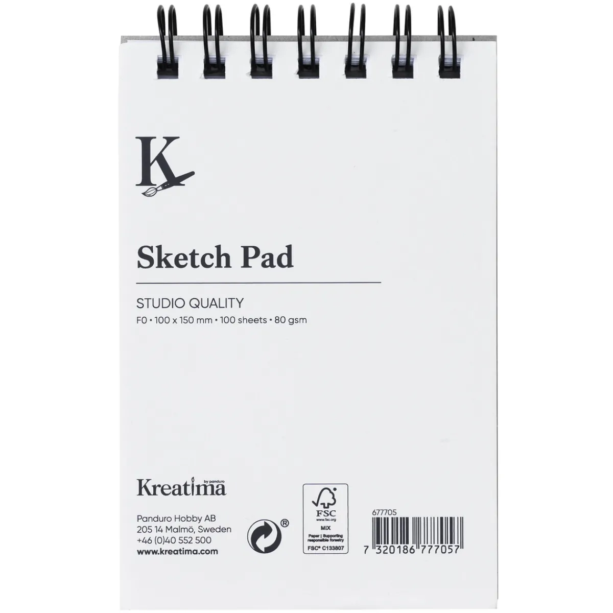 Kreatima Studio Sketch spiralbundet skissblock F0 (100x150 mm), 100 ark, 80 g/m²