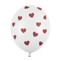 Barn PartyDeco Latexballonger 6-pack Ø30 cm – vita med röda hjärtan, fint till alla hjärtans dag!