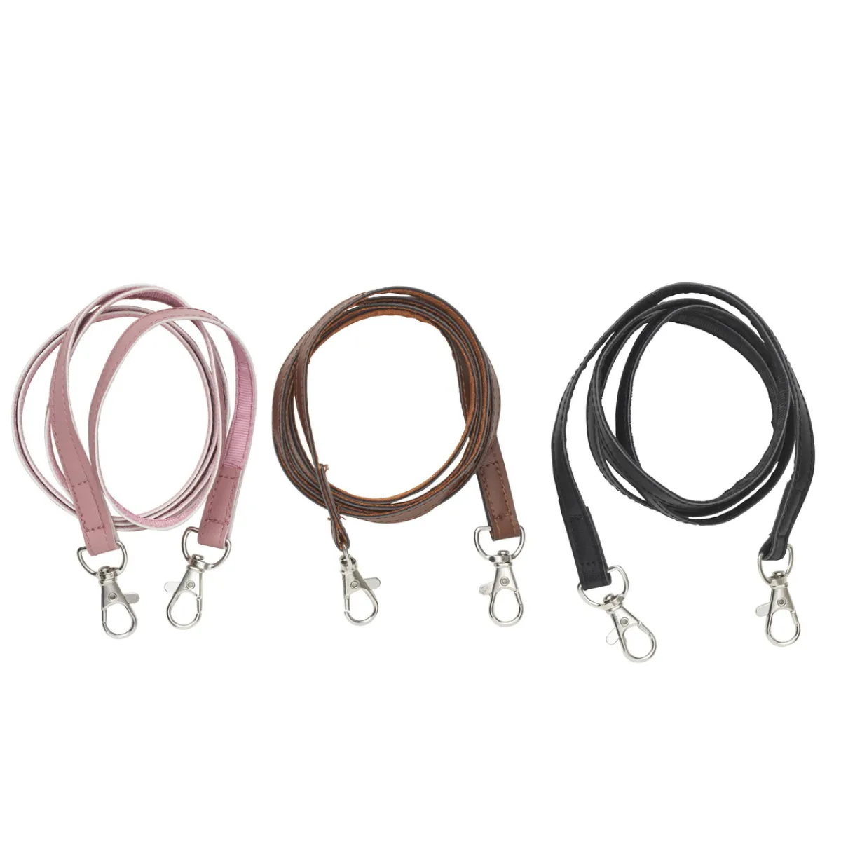 Barn Panduro Hobby Lädertyglar till käpphästar, 3 par – svart, rosa och brun, längd 120 cm