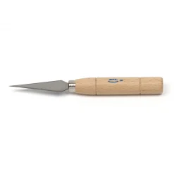 Oklassificerat Lerverktyg Lancet, spetig lerkniv (skalpell) av metall med trähandtag. Längd 16 cm.