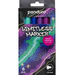 Panduro Limitless Limitless Marker S Galaxy Stardust, set med 6 akrylpennor – Fin spets Ø1 mm | Tuschpennor & Markers