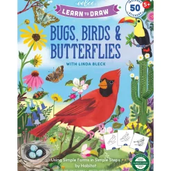 Eboo Lär dig teckna fåglar, insekter och fjärilar – lärorik målarbok med 50 stickers | Barn Målar- & Pysselböcker