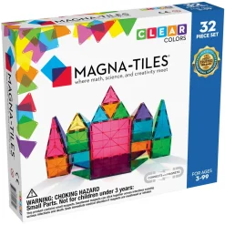 MagnaTiles Magna-tiles 32 st – innovativa, färgglada och transparenta byggklossar med inbyggda magneter | Barn Magnetleksaker