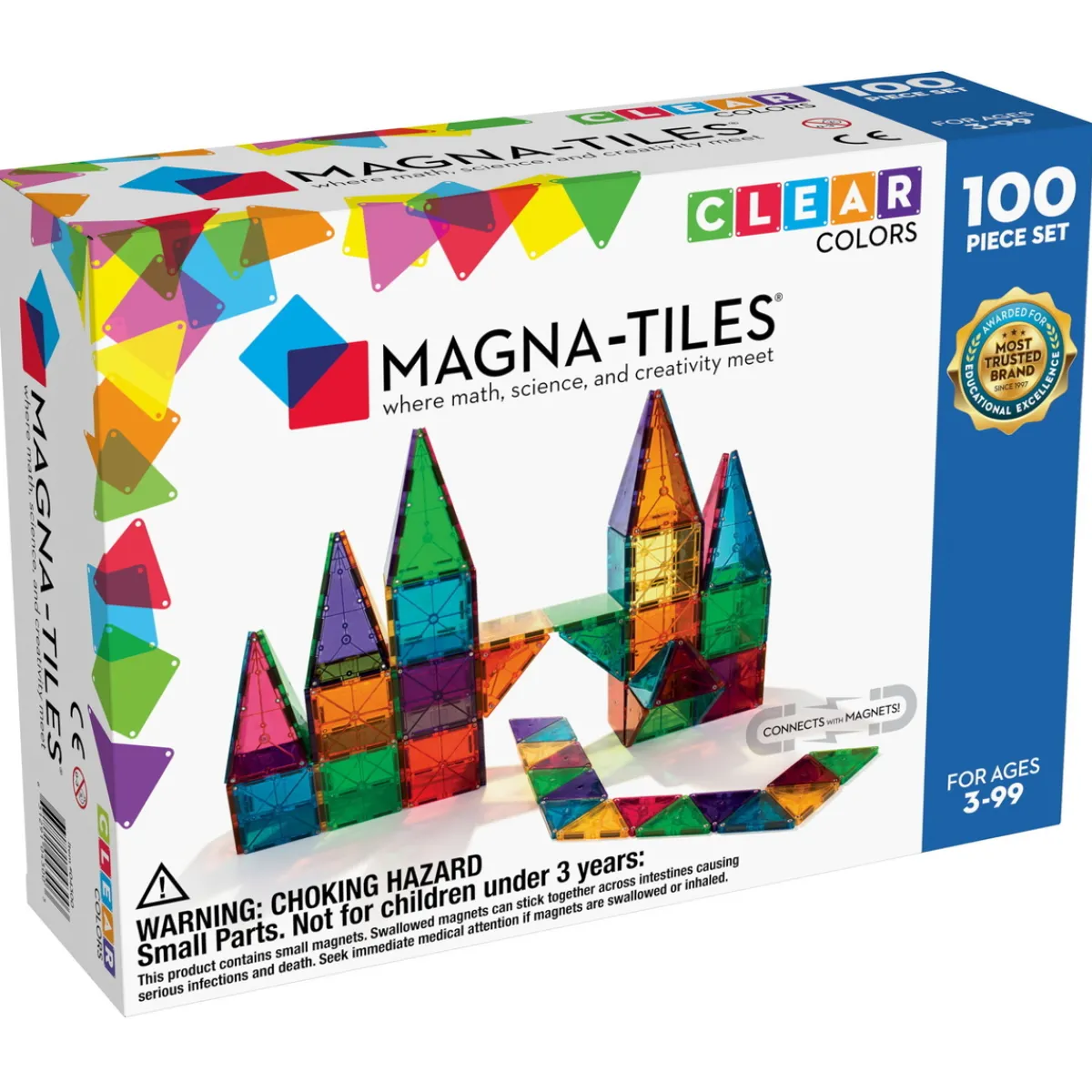 Barn MagnaTiles Magna-tiles 100 st – innovativa, färgglada och transparenta byggklossar med inbyggda magneter