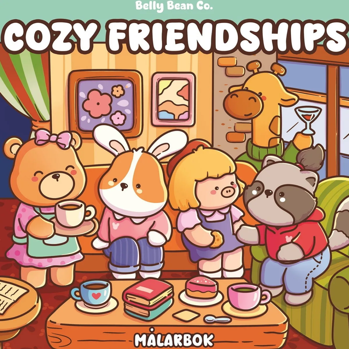 Oklassificerat Målarbok Cozy Friendships by Belly Bean, färglägg 32 jättesöta motiv! 21,5×21,5 cm