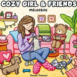 Oklassificerat Målarbok Cozy Girl & Friends, färglägg 40 mysiga & vardagliga motiv, 25×25 cm