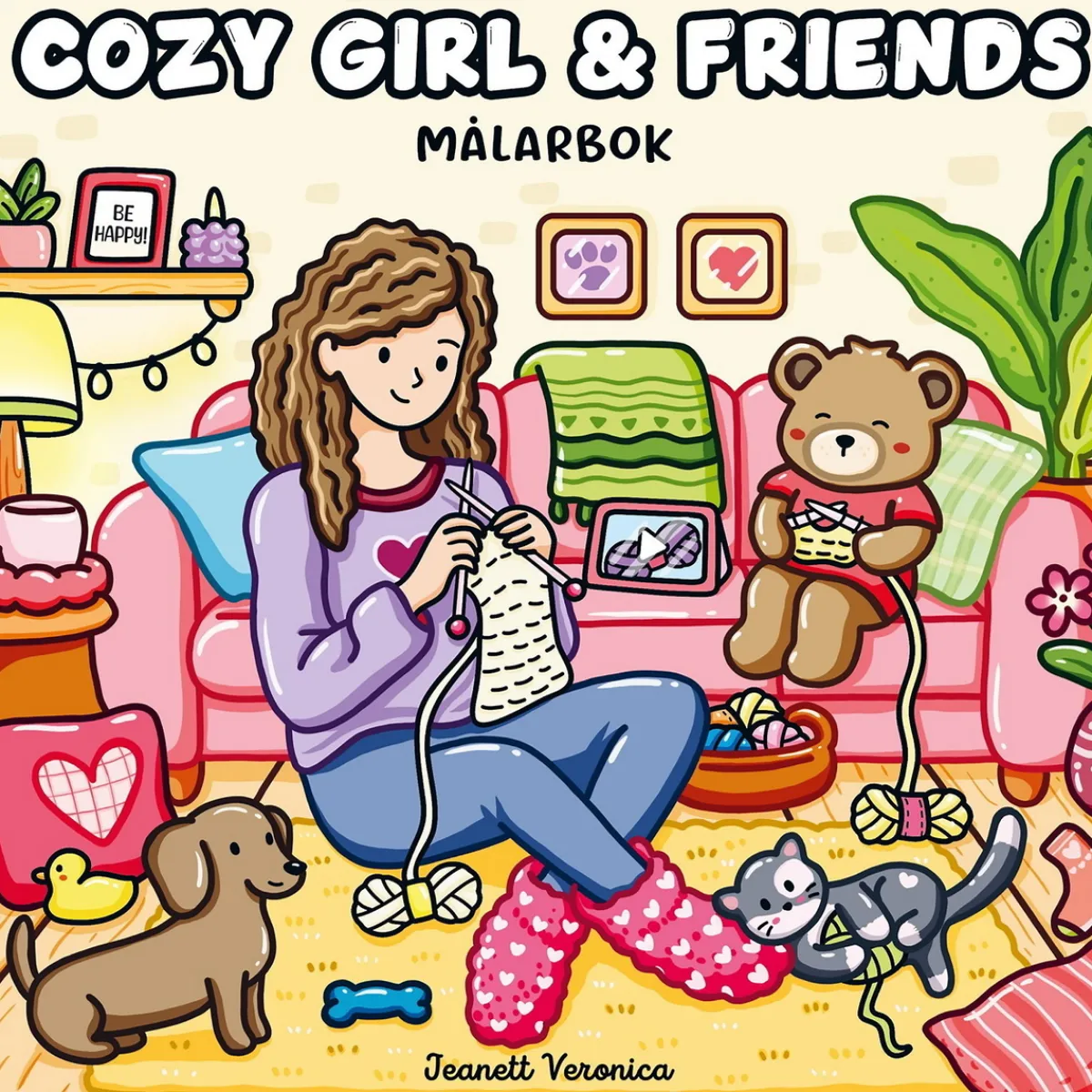 Oklassificerat Målarbok Cozy Girl & Friends, färglägg 40 mysiga & vardagliga motiv, 25×25 cm