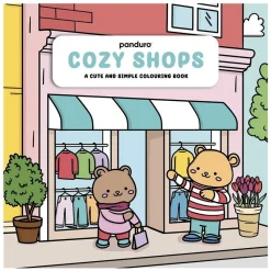 Barn Panduro Hobby Målarbok Cozy Shops, lugna & söta motiv från butiker, 30 motiv, 20×20 cm