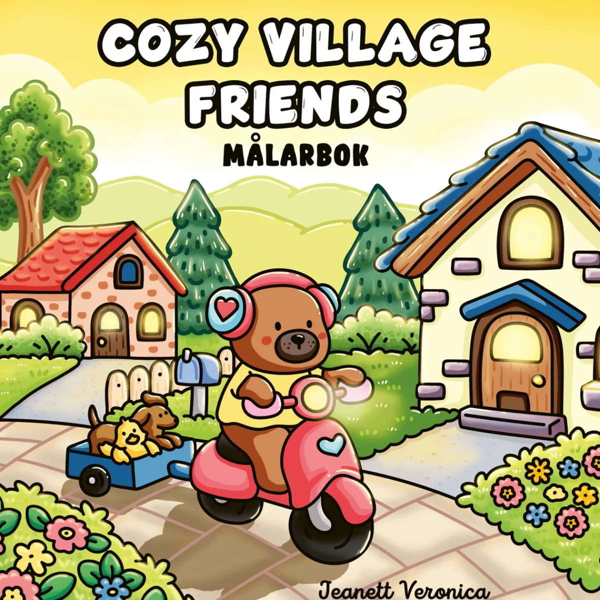 Oklassificerat Målarbok Cozy Village Friends, mysig målarbok med 40 avslappnande motiv, 25×25 cm