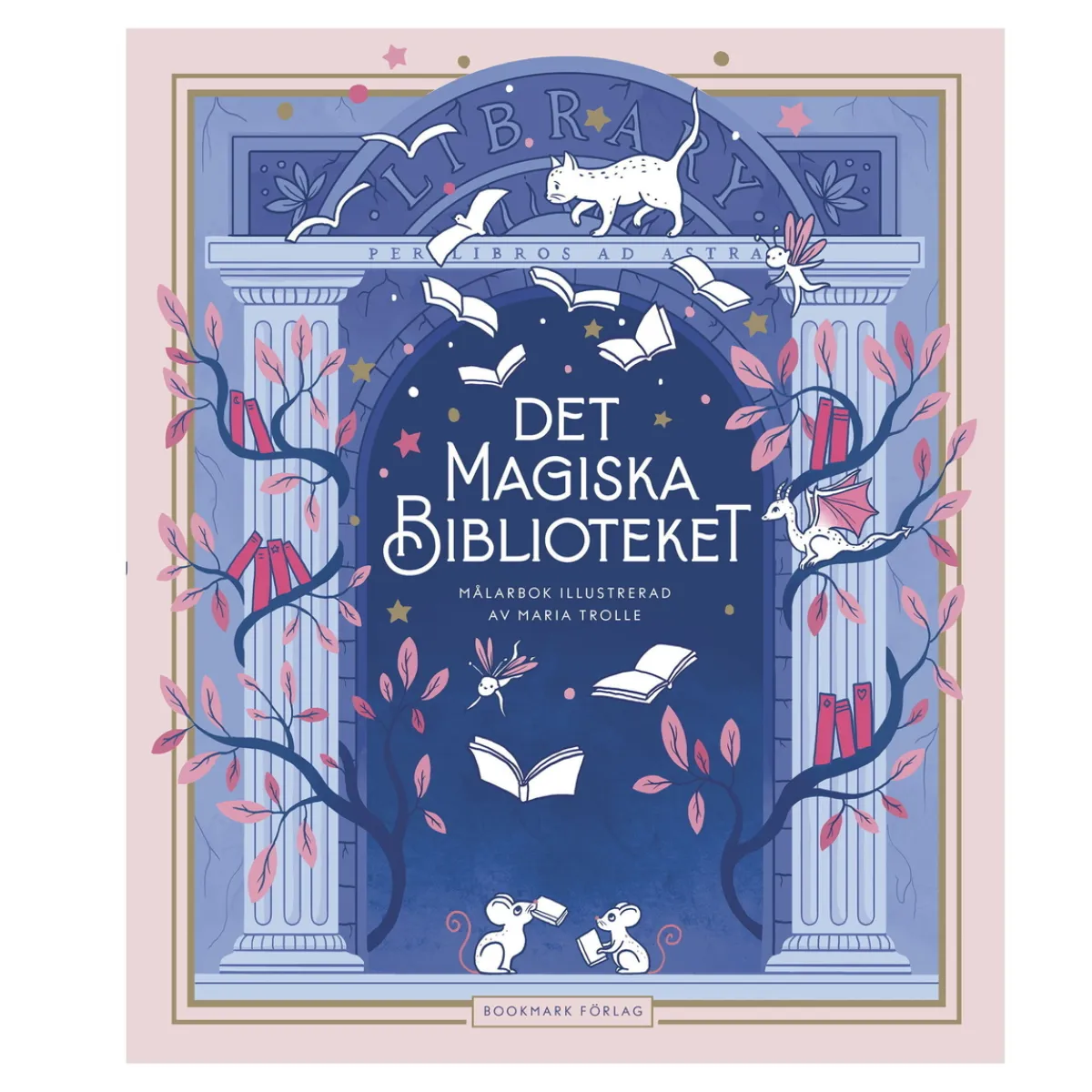 Oklassificerat Målarbok Det magiska bibilioteket, illustrerad av Maria Trolle, 78 sidor, 21,8×25,8 cm | Målarböcker För Vuxna