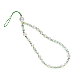 Panduro Jewellery Mobilkedja, mobilrem 17 cm – guldiga, transparenta och pärlemorsliknande pärlor | Stommar