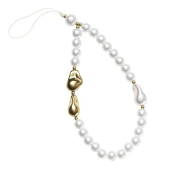 Panduro Jewellery Mobilkedja, mobilrem 17 cm – pärlemorskimrande pärlor & 2 stora guldpärlor