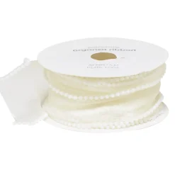 Panduro Hobby Organzaband med pärlkant, vitt / lätt cremefärgat. 38 mm brett och 5 meter långt | Polyester