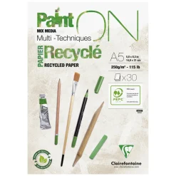 Clairefontaine Paint ON Mix Media Multi Techniques Recyclé – kraftigt A5-block / 30 ark tillverkat av återvunnet papper | Block