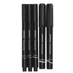 Panduro Hobby Panduro tuschpennor 0.5 mm, 1 mm, penselspets, 4 mm snedskuren spets och 1 mm rund spets, svart, 5-pack | Tuschpennor & Markers