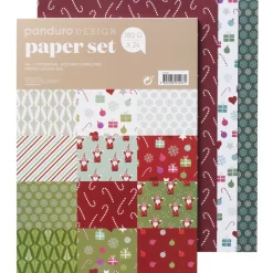Panduro Design Pappersset julmix 24 ark – kraftiga papper med jätteglada julmotiv, A4, 180 g/m² | Papperskit
