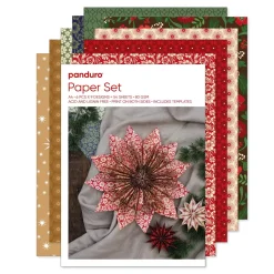 Panduro Design Pappersset julmix 54 dubbelsidigt tryckta ark – julfärger & mönster, A4, 80 g/m²