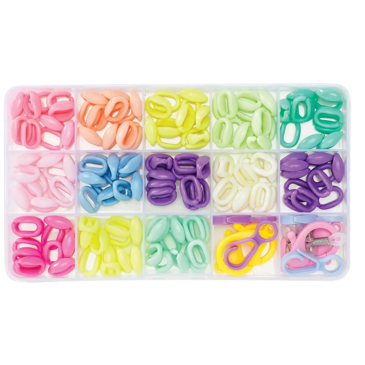 Panduro Hobby 140 pastellfärgade kedjelänkar à 15×11 mm + olika smyckeslås | Barn Pärlor