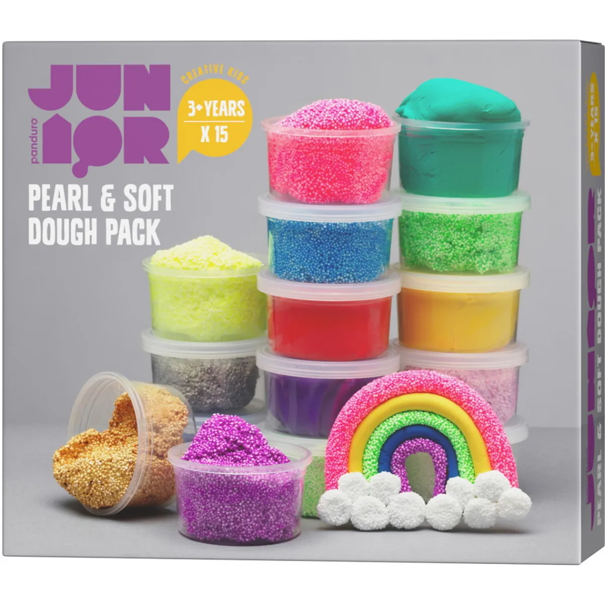 Panduro Dough Pearl & Soft Dough Pack – 15 färgstarka leror à 28 gram | Barn Lufttorkande Lera