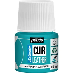 Pebeo Cuir Leather 45 ml läderfärg, färgar även PU läder – Turkos, matt satin-finish | Läderfärger
