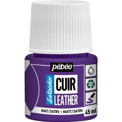Pebeo Cuir Leather 45 ml läderfärg, färgar även PU läder – Lila, matt satin-finish | Läderfärger