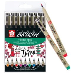 Sakura Pigma Brush Pen färgmix 9-pack | Tuschpennor & Markers