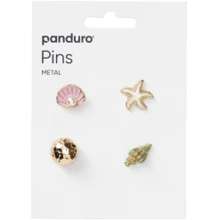 Panduro Hobby Pins, badges, 4 st. guldiga & rosa små mini-broscher med känsla från havet | Övrig Textildekor