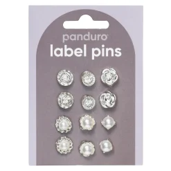 Panduro Hobby Pins, badges, 12 st. härligt silvriga & gnistrande små mini-broscher Ø10-12 mm | Övrig Textildekor