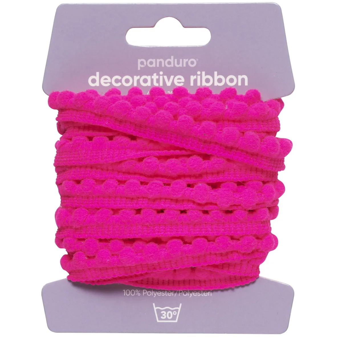 Panduro Hobby Pompom-band dekorband cerise, 4 m långt och 10 mm brett