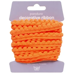 Panduro Hobby Pompom-band dekorband neonorange, 4 m långt och 10 mm brett | Polyester