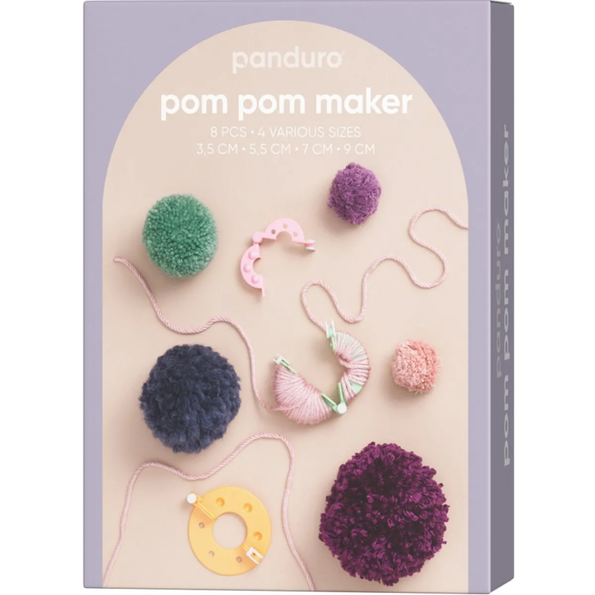 Panduro Hobby Pom pom-verkyg för att göra egna pom poms, 8 verktyg i 4 olika storlekar