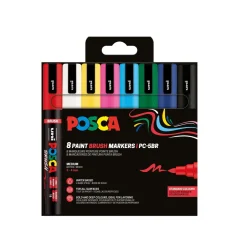 Posca Brush PC-5BR Basic 8-pack, pennor med halvhård penselspets, 1–4 mm linjebredd | Tuschpennor & Markers