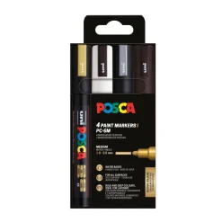 Posca PC-5M 4-pack – silver / guld / svart / vit (1,8-2,5 mm) | Tuschpennor & Markers