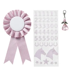 Barn Panduro Hobby Prisrosett till käpphäst Ø7 cm & stickers i rosa tema + 1 ängel-charm