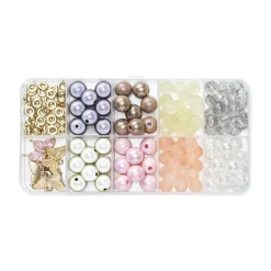 Panduro Jewellery Pärlmix med pastellfärgade runda pärlor (Ø8 / 10 mm) & 4 fjärils-charms