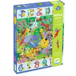 Djeco Pussel 1 to 10 Jungle, matematik + barnpussel med 54 bitar, 52×70 cm | Barn Barnpussel
