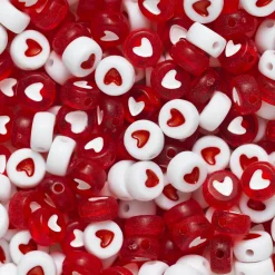 Barn Panduro Hobby 160 röda & vita bokstavspärlor med vita & röda hjärtan, Ø7 mm