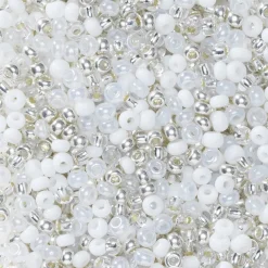 Preciosa Rocaillespärla 9/0 mix silver, vitt & glas, 30 gram glaspärlor à Ø2,4–2,8 mm