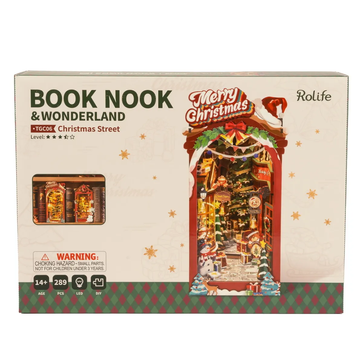 Robotime Rolife DIY Booknook Christmas Street bokstöd miniatyr – TGC06, 126×190×255 mm | Grundsatser