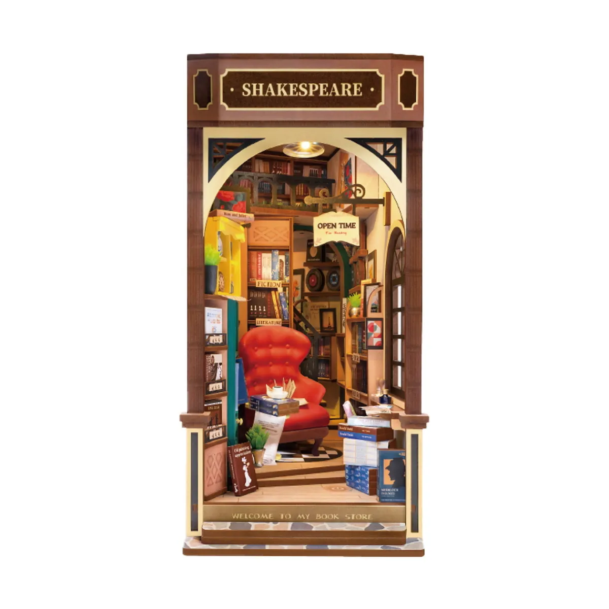 Robotime Rolife DIY Booknook Wonderland Bookstore bokstöd, miniatyr diorama – TGB07, 115×200×220 mm | Grundsatser
