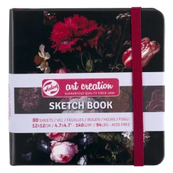 Royal Talens Art Creation Sketch skissbok 12x12 cm, blommigt omslag – 140 g/m², 80 ark | Skissböcker
