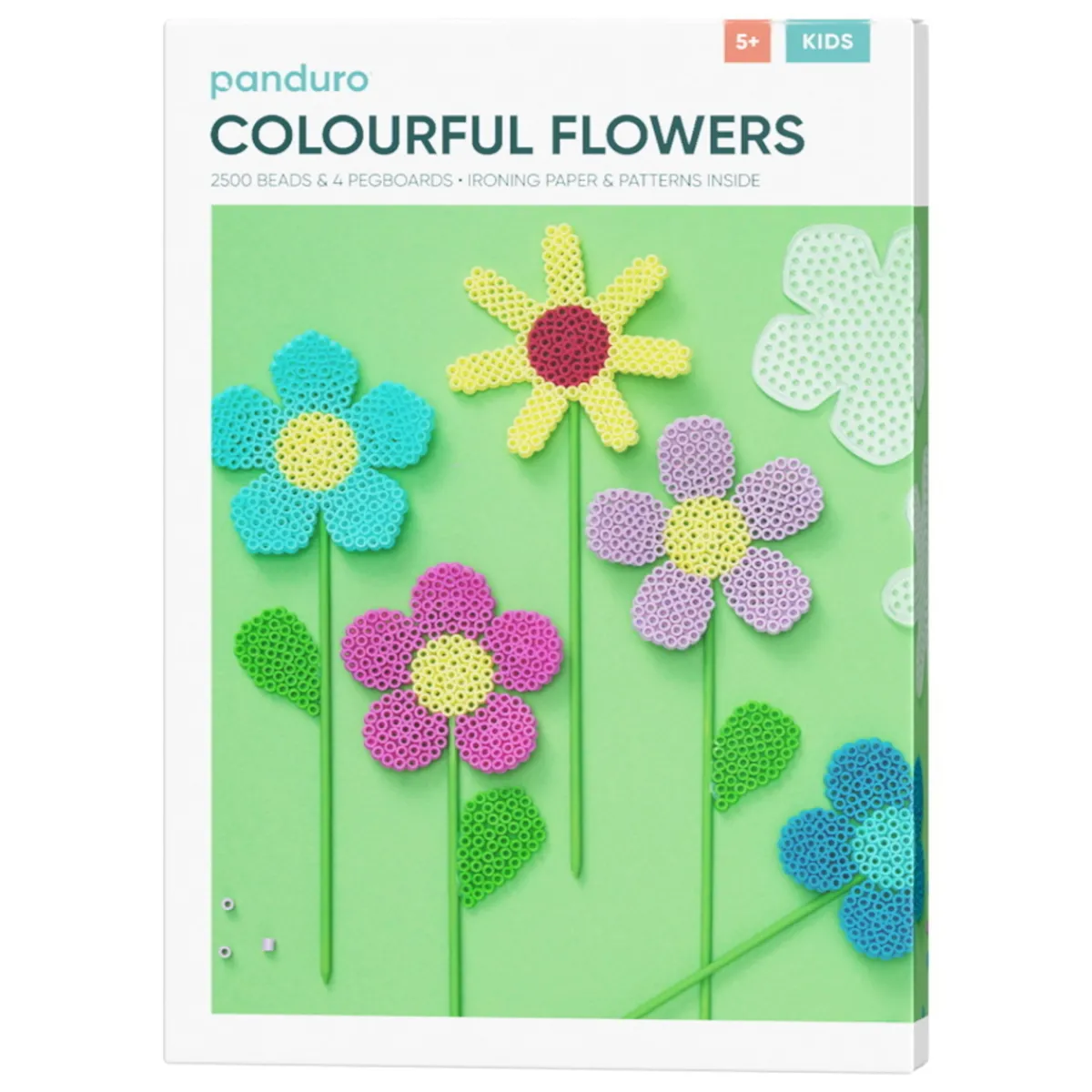 Barn Panduro Iron Beads Rörpärlor Midi kit Enkla pärlblommor, 2500 pärlor à Ø5 mm, blomsterpinnar & 4 pärlplattor
