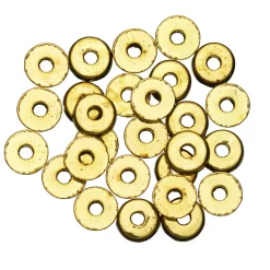 Panduro Jewellery 27 runda platta guldfärgade pärlor av metall – Ø 6 mm, 2 mm tjocklek | Metallpärlor