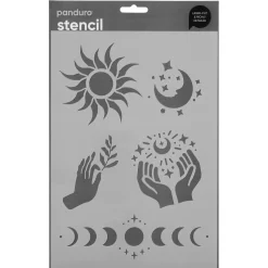 Panduro Design Schablon A4 , stencil med sol, måne och spirituella motiv