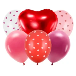 PartyDeco Sex ballonger till alla hjärtans dag & valentines! 5 latexballonger à Ø30 cm, 1 folieballong à Ø50 cm | Barn Ballonger