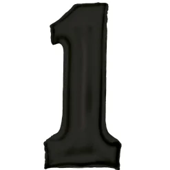 Barn Amscan Sifferballong 86 cm hög, mattsvart siffran 1 – pynta födelsedagskalaset!