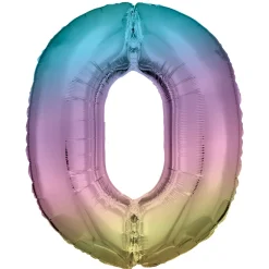 Barn Amscan Sifferballong 86 cm hög rainbow, siffran 0 – pynta födelsedagskalaset!